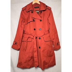 Jones New York Trench Coat Belted Woman’s Size M Red Mid Length Jacket